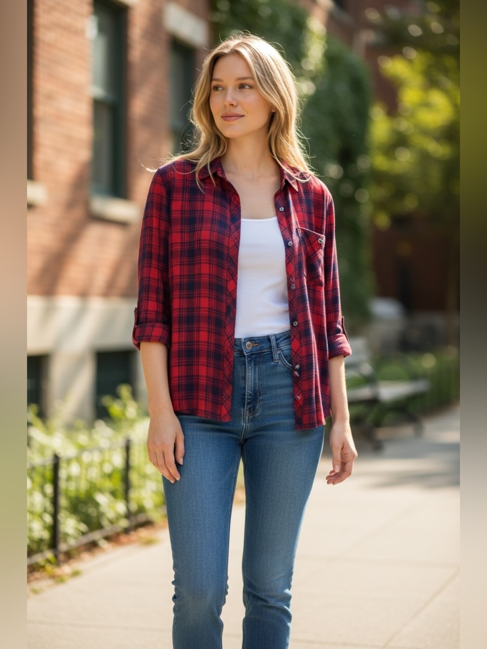 Vineyard Vines Red & Navy Plaid Button-Down Shirt